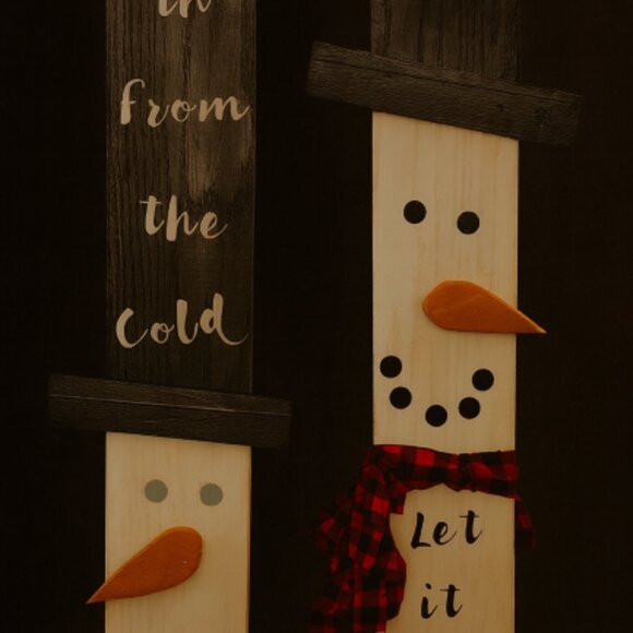 Handmade Snowman Porch Signs 36"x5.5" Come In From the Cold & Let It Snow Set - Picture 4 of 6